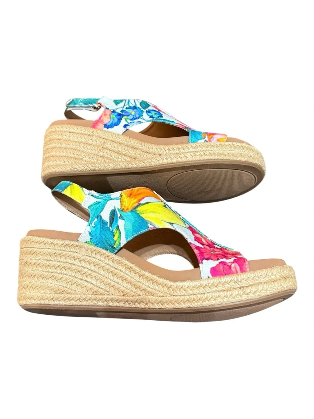 Corkys Carley White Multi Floral Jute Wedge Sandals Size 10 NIB